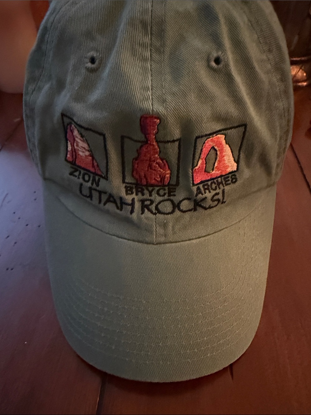 Utah Rocks Embroidered Baseball Cap - Olive Green